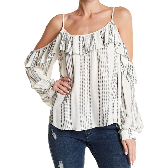 Parker Tops - Parker Sz M Cold Shoulder Ruffled Blouse EUC